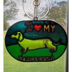 Stained Glass Style Suncatcher I Heart My Dachshund 3.5" X 5"